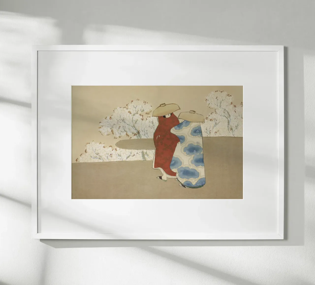 Kimono Ogata Gekko con fiori di ciliegio - Arte giapponese Ukiyo-e poster con telaio in legno da NorwesClub
