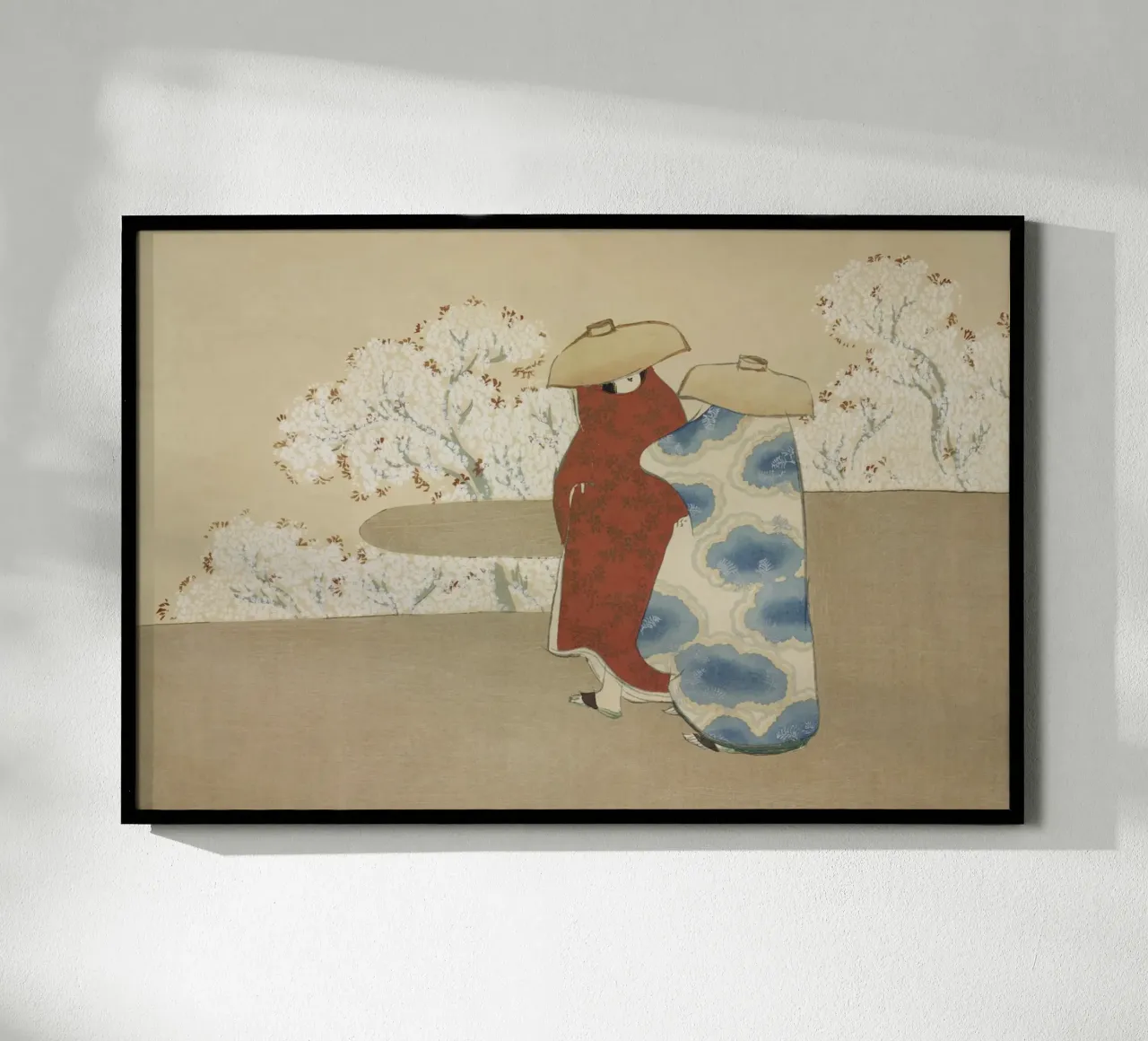 Kimono Ogata Gekko con fiori di ciliegio - Arte giapponese Ukiyo-e poster con telaio in legno da NorwesClub