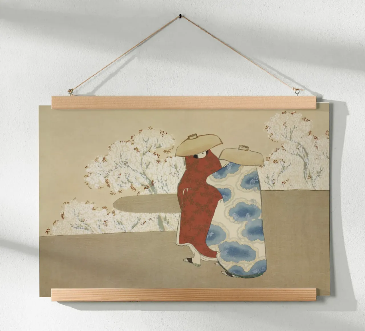 Kimono Ogata Gekko con fiori di ciliegio - Arte giapponese Ukiyo-e poster con telaio in legno da NorwesClub