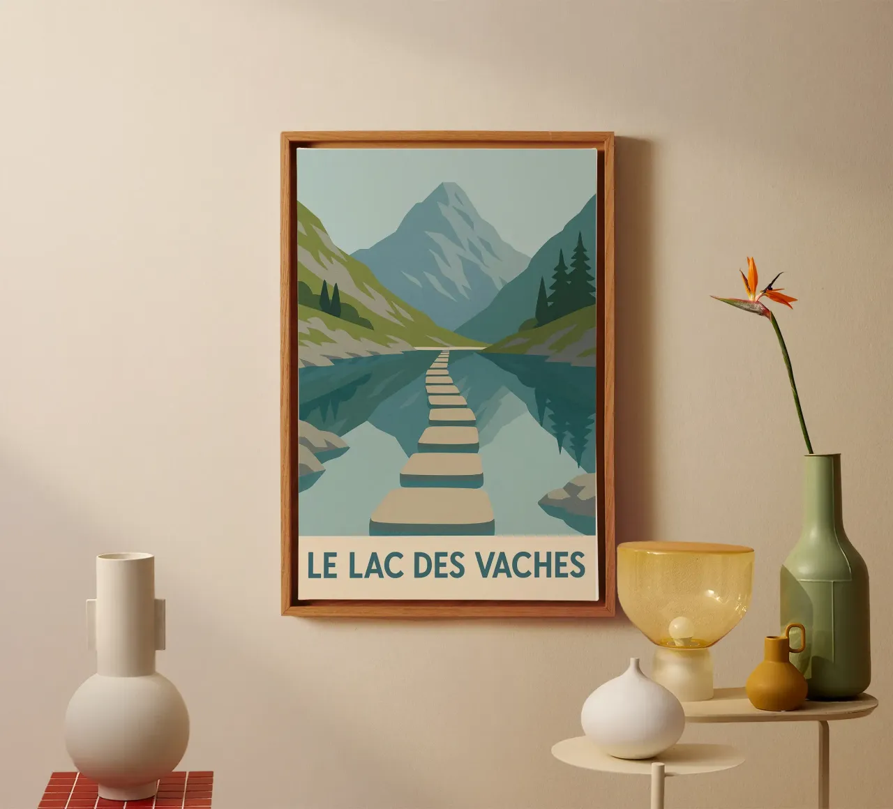 Lac des Vaches - Alpiene rust en een natuurlijke spiegel canvas met Baklijst van JETLAG | affiches voyage
