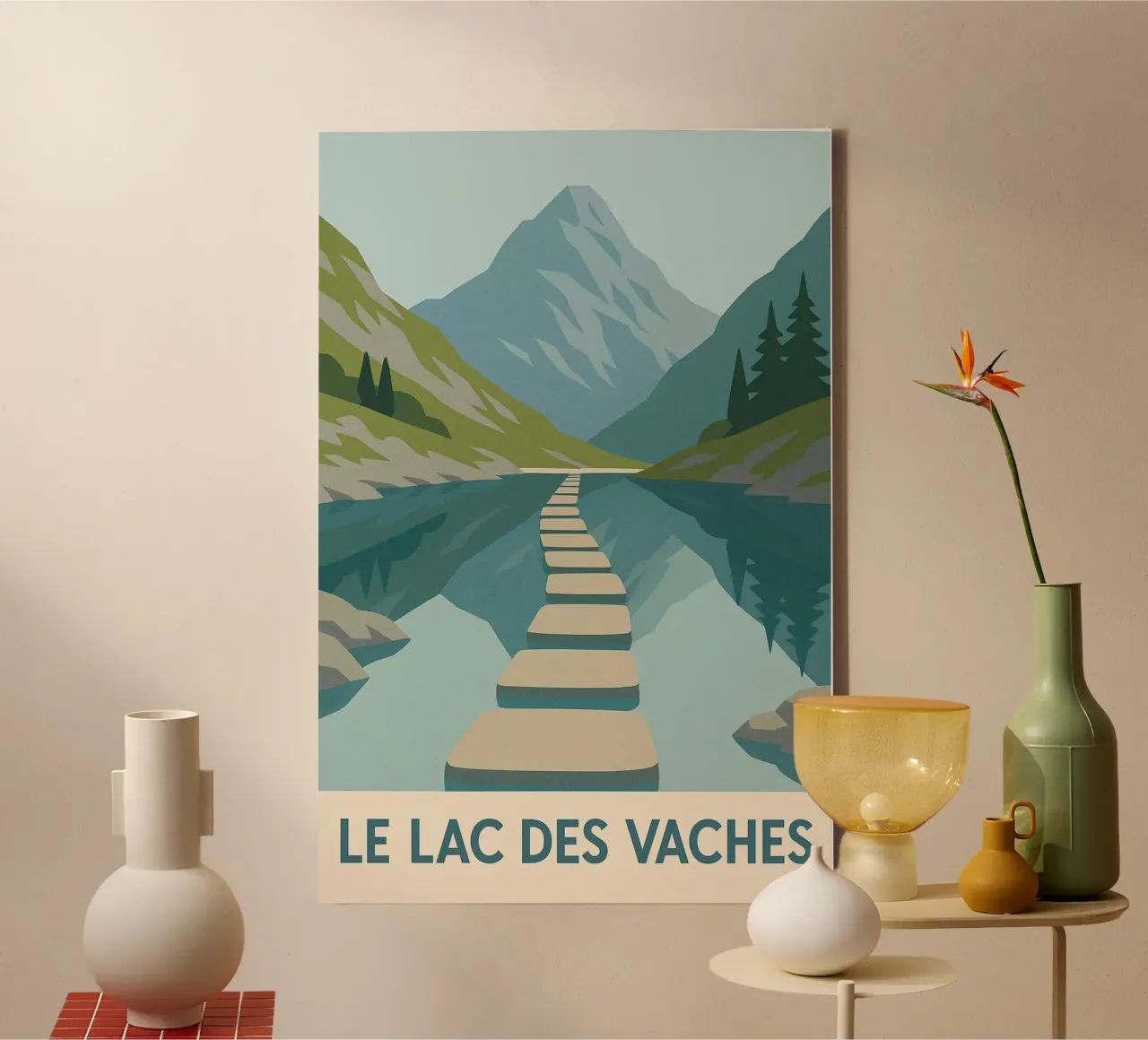 Lac des Vaches - Alpiene rust en een natuurlijke spiegel canvas met Baklijst van JETLAG | affiches voyage