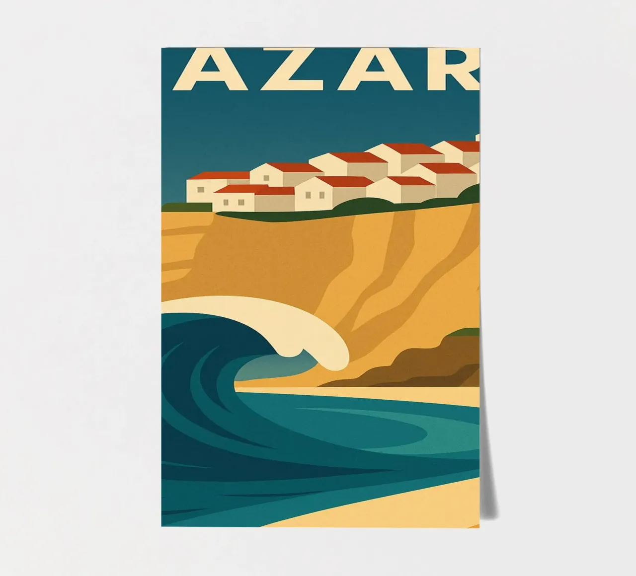 Nazaré - die Riesenwelle und der hängende Charme Stickerbogen von JETLAG | affiches voyage