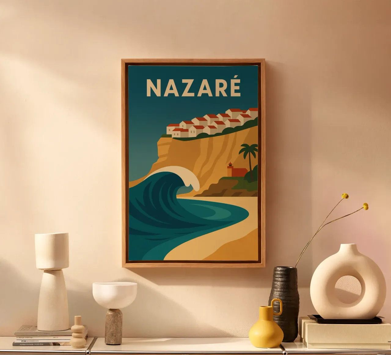Nazaré - the giant wave and suspended charm canvas with Floater frame by JETLAG | affiches voyage