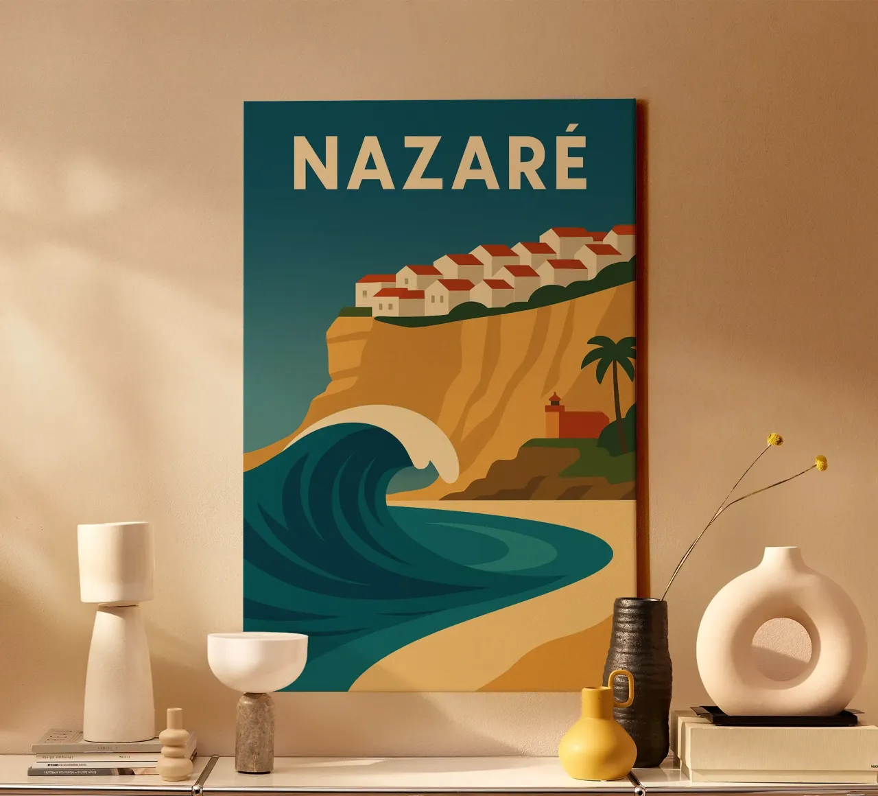 Nazaré - the giant wave and suspended charm canvas with Floater frame by JETLAG | affiches voyage