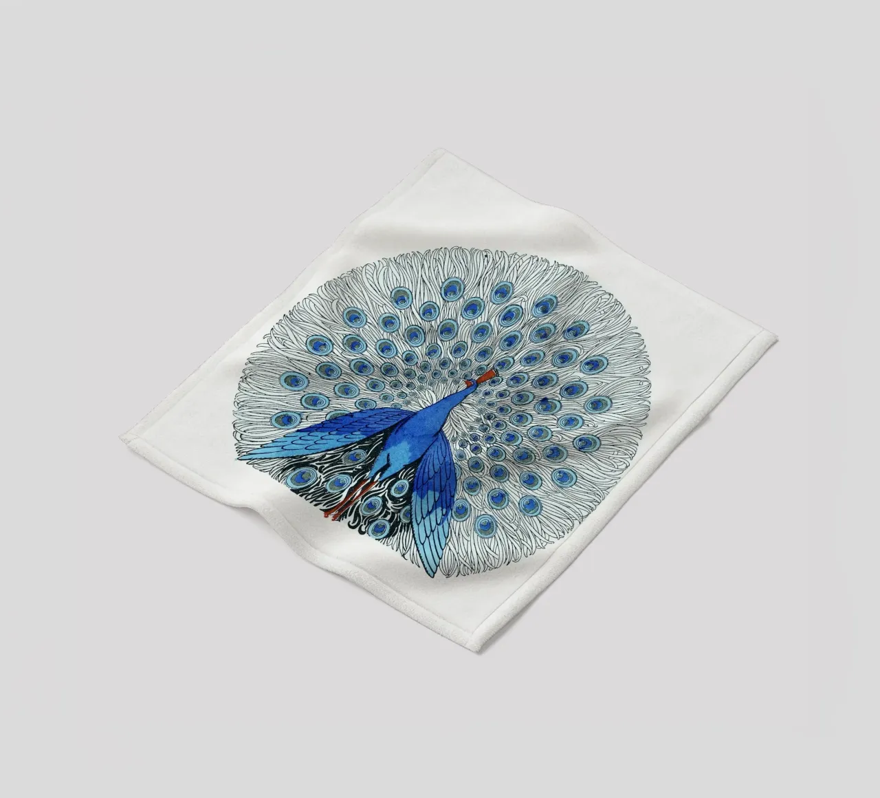 Blue Peacock Display - Elegant Art Nouveau Avian Art fleece blanket by NorwesClub