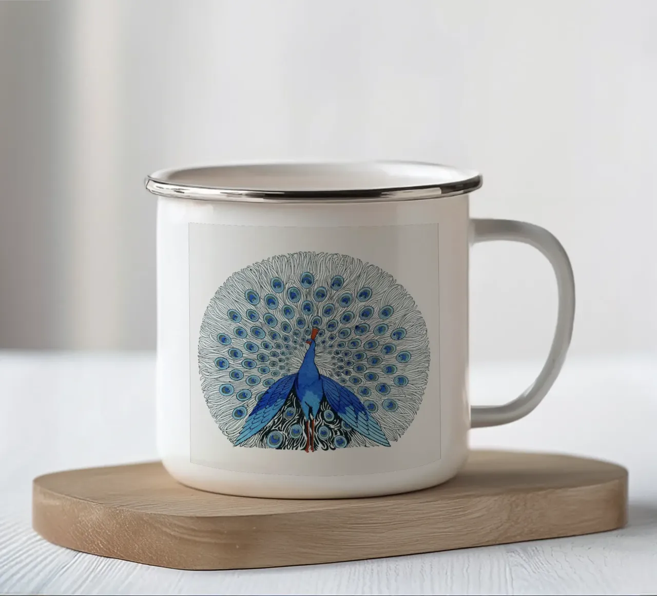 Espositore per pavone blu - Elegante arte aviaria in stile liberty tazza in smalto da NorwesClub