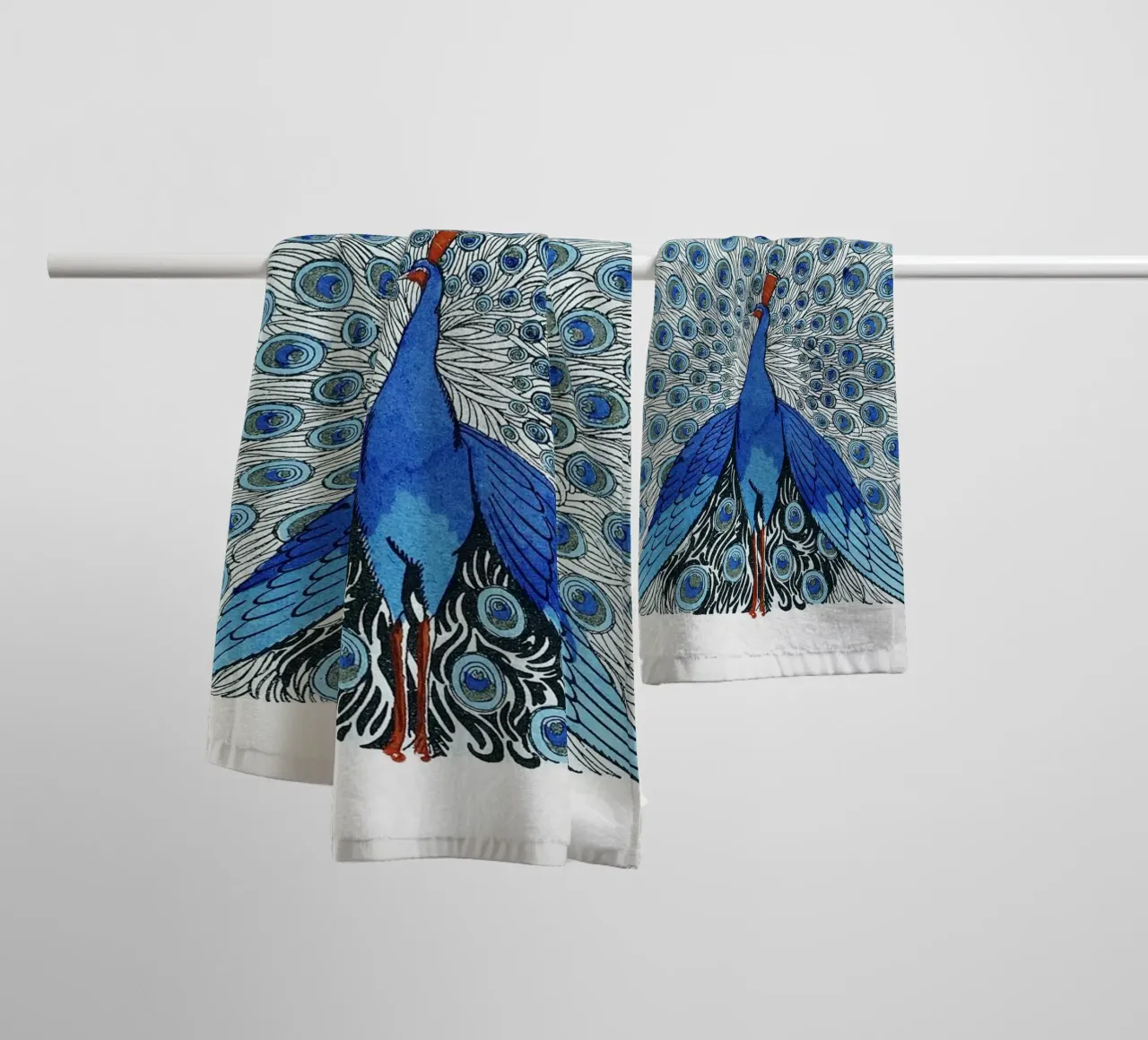 Blue Peacock Display - Elegant Art Nouveau Avian Art towel by NorwesClub