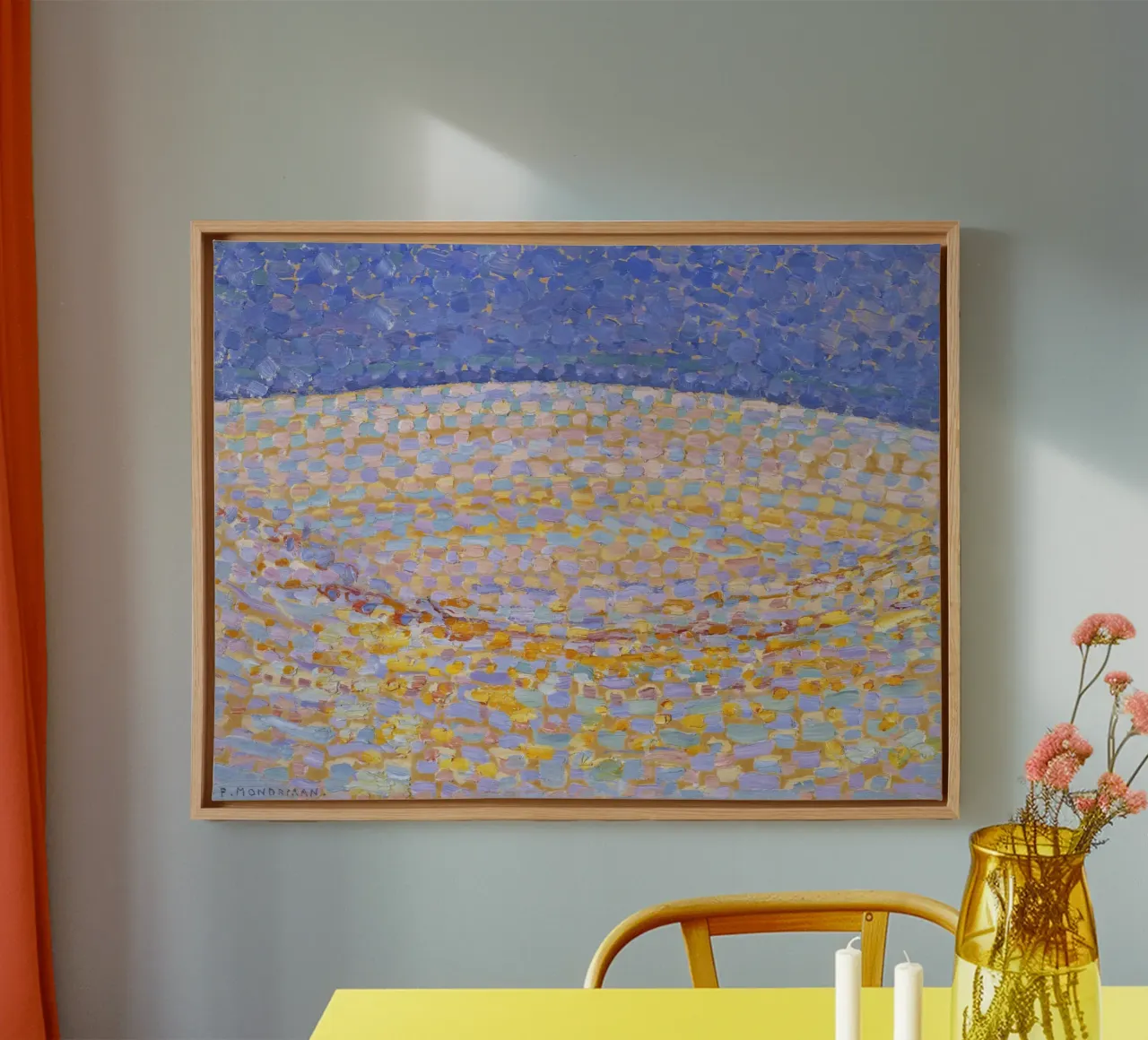 Mondrian's Spring Farm - Neo-Impressionist Pointillism Art canvas with Floater frame by NorwesClub