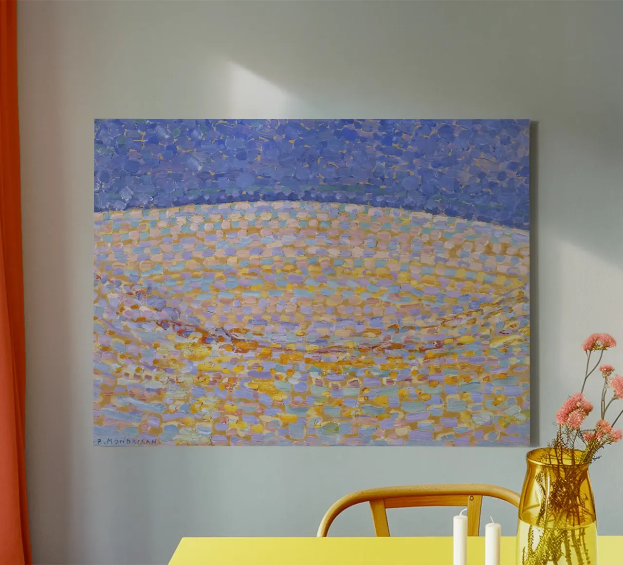 Mondrian's Spring Farm - Neo-Impressionist Pointillism Art canvas with Floater frame by NorwesClub