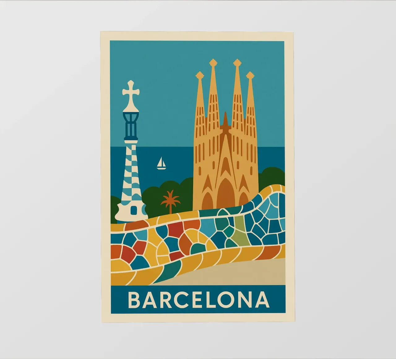 Barcellona: un mosaico di sole, arte e mare pellicola backlit da JETLAG | affiches voyage