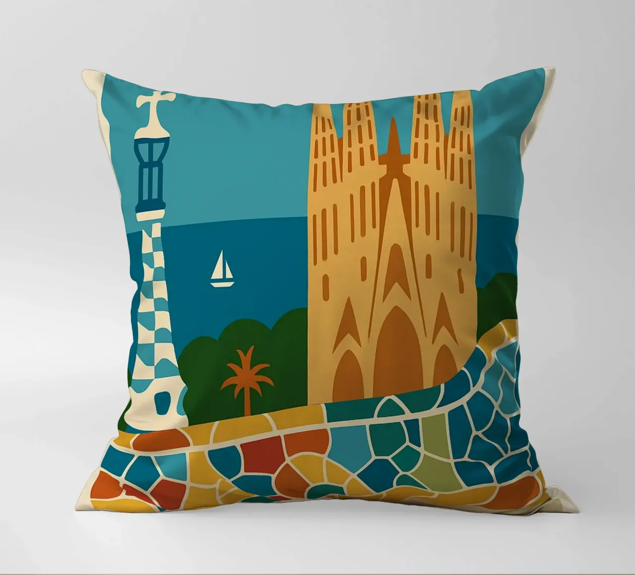 Barcellona: un mosaico di sole, arte e mare cuscino da JETLAG | affiches voyage