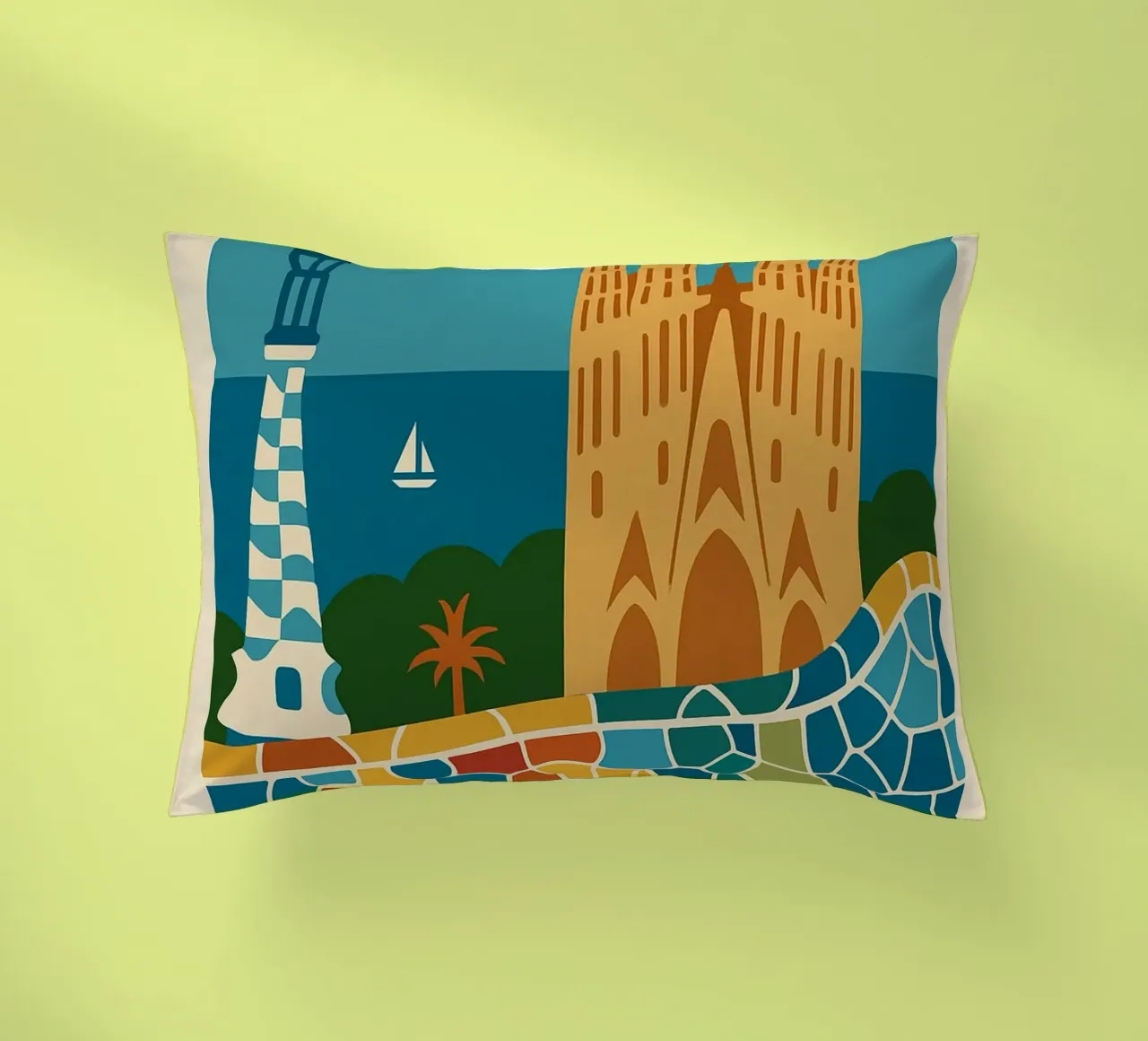 Barcellona: un mosaico di sole, arte e mare cuscino da JETLAG | affiches voyage