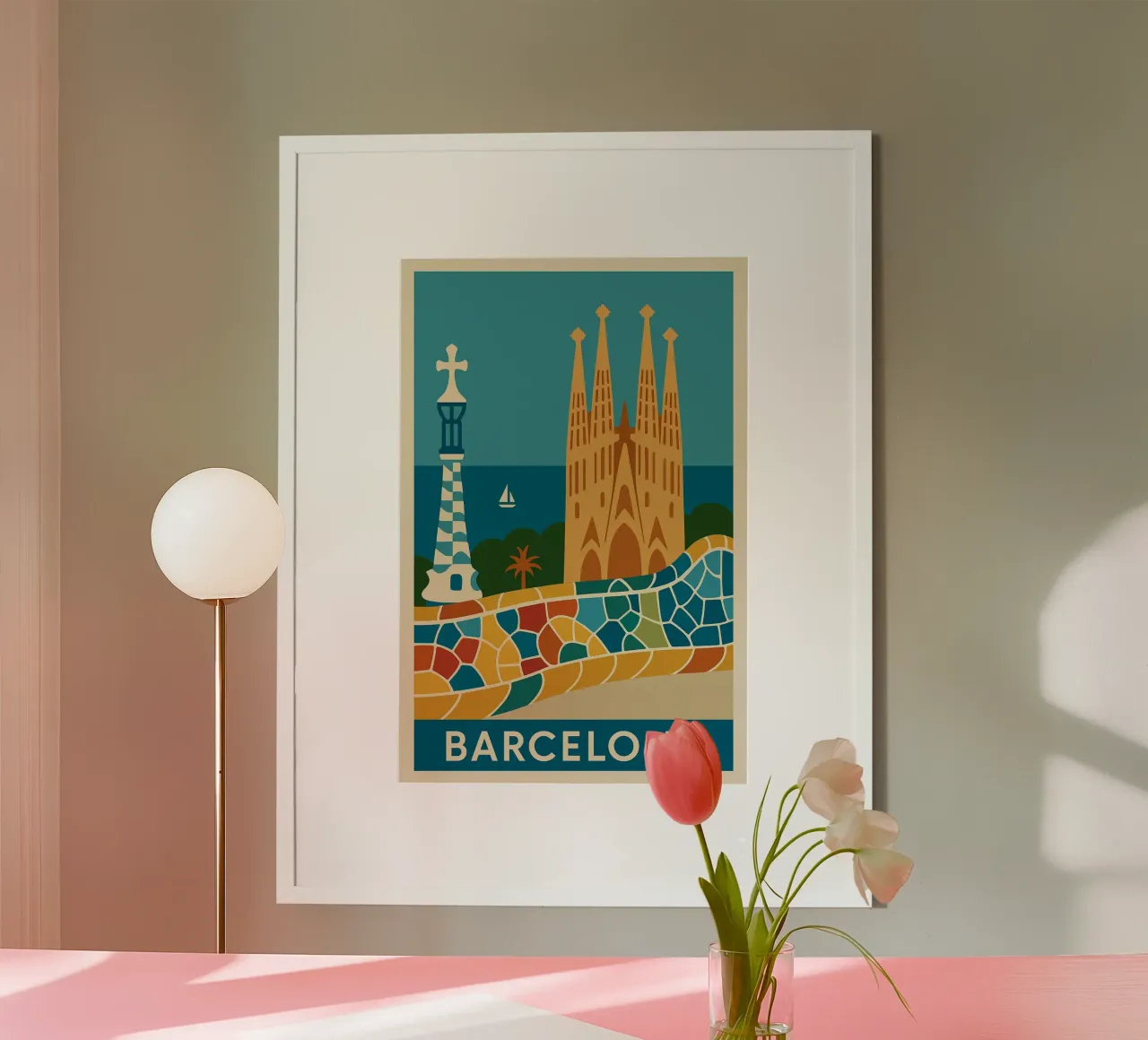 Barcellona: un mosaico di sole, arte e mare poster con telaio in plastica da JETLAG | affiches voyage