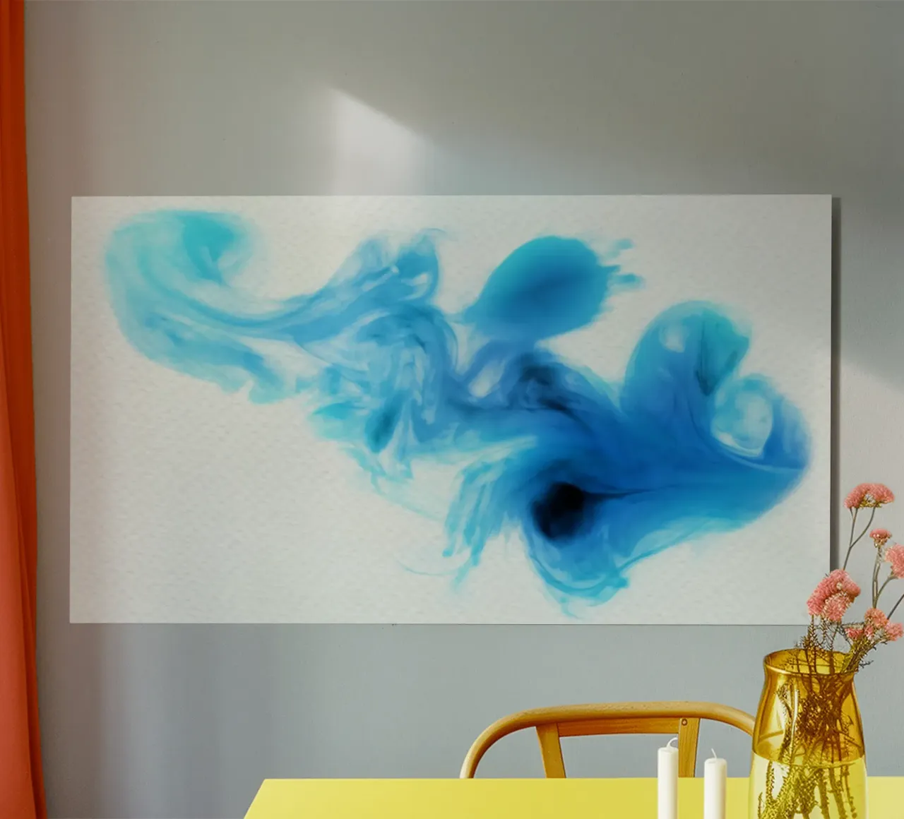 Dynamic Blue Ink Swirl - Abstract Fluid Art Print alu-dibond by NorwesClub