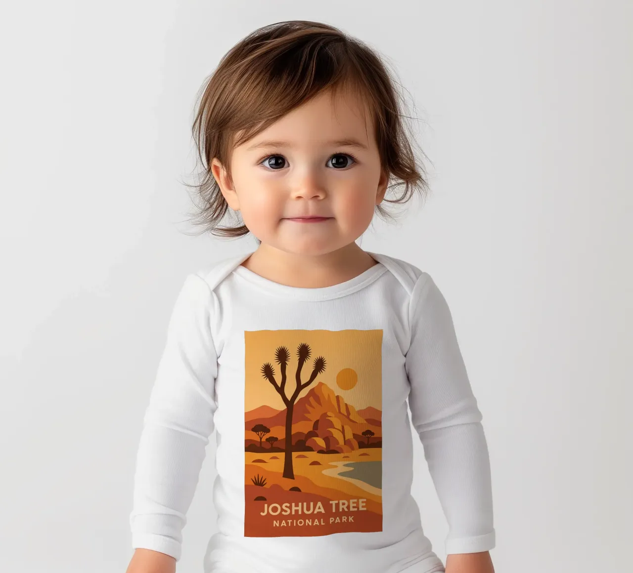 Joshua Tree - deserto grafico e albero iconico body neonato maniche lunghe da JETLAG | affiches voyage