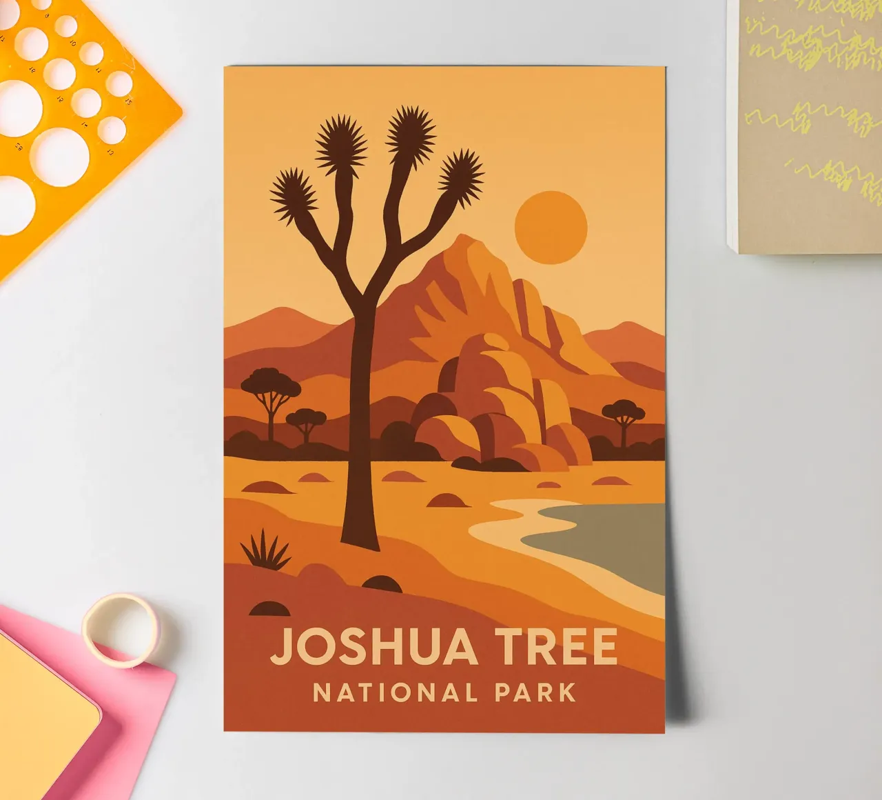 Joshua Tree - deserto grafico e albero iconico foglio adesivo da JETLAG | affiches voyage