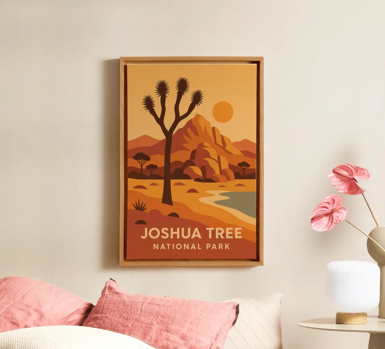 Joshua Tree - grafische woestijn en iconische boom canvas met Baklijst van JETLAG | affiches voyage