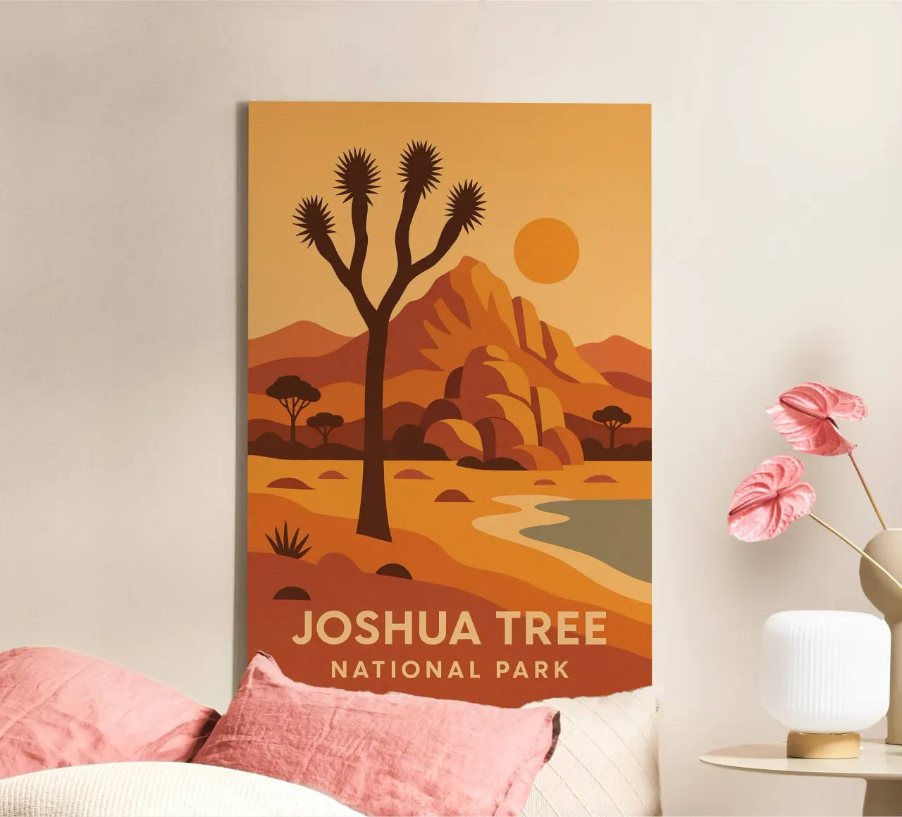 Joshua Tree - grafische woestijn en iconische boom canvas met Baklijst van JETLAG | affiches voyage