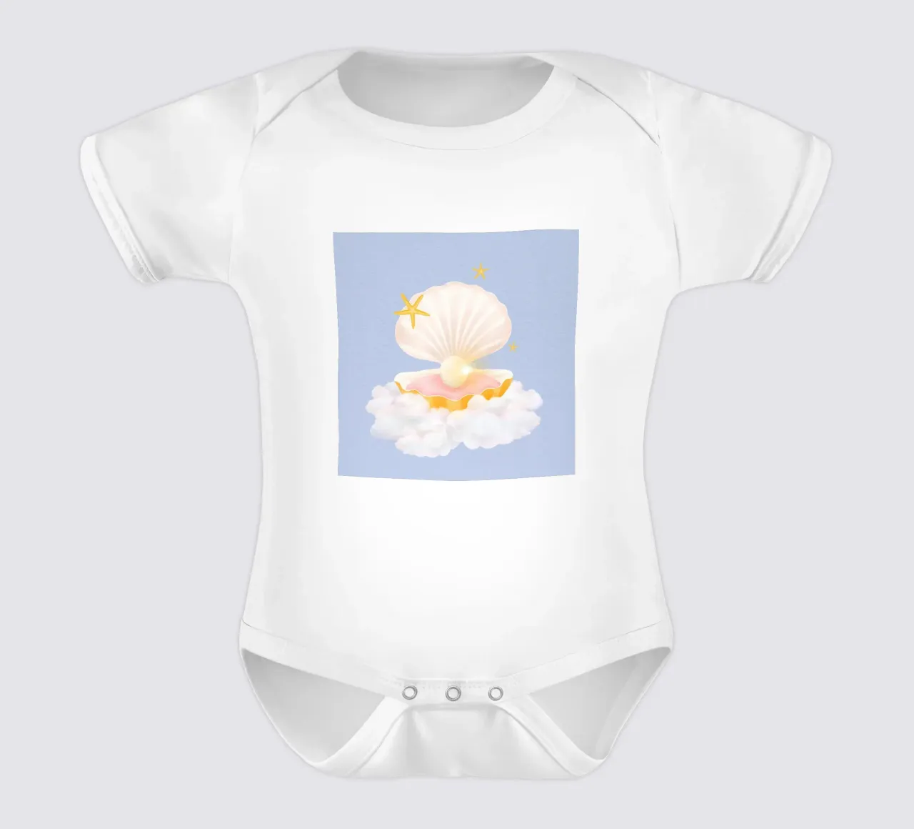 Dreamy Pearl Shell Cloud - Whimsical Pastel Ocean Art short-sleeve baby romper by NorwesClub