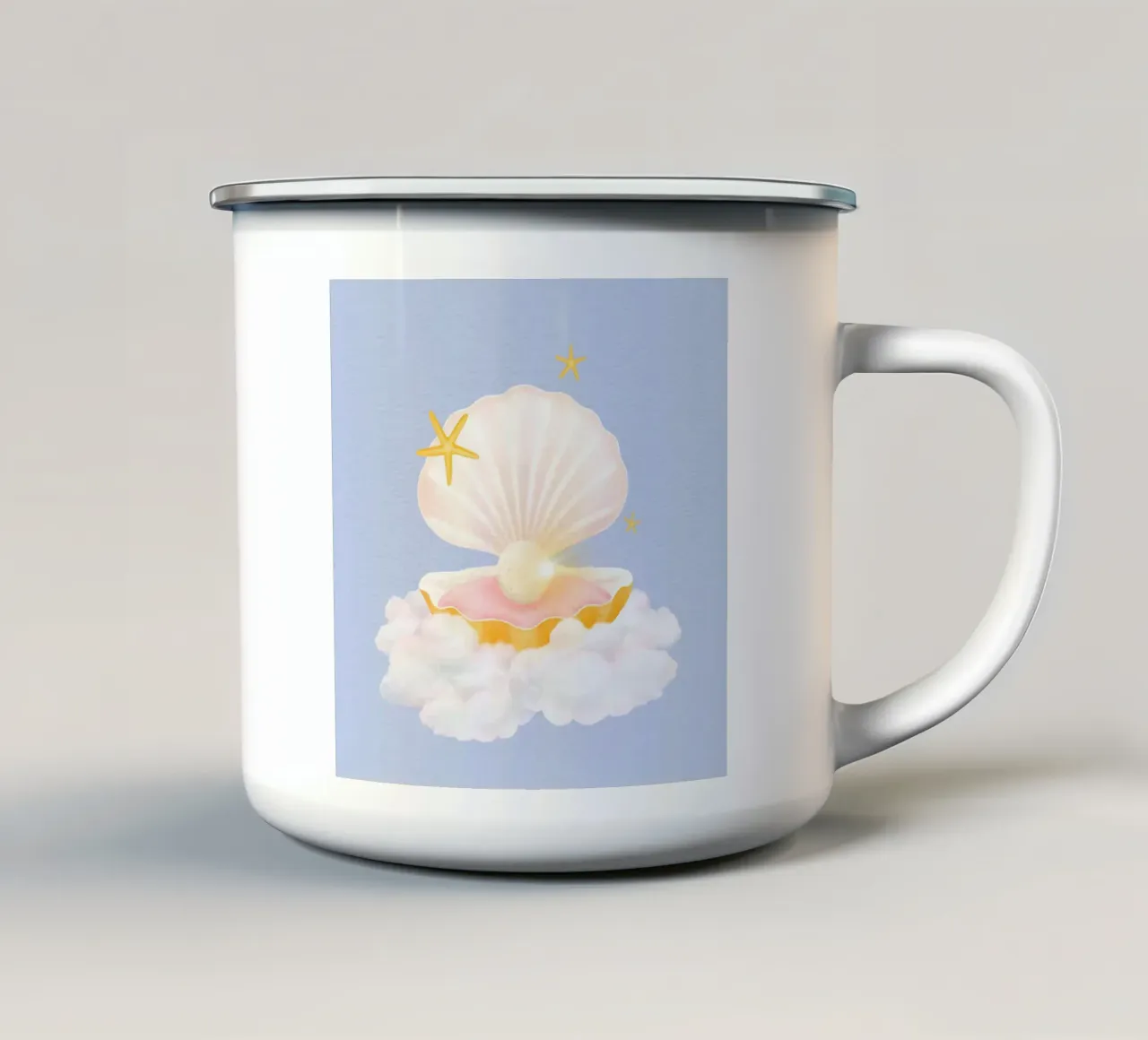Dreamy Pearl Shell Cloud - Whimsical Pastel Ocean Art enamel mug by NorwesClub