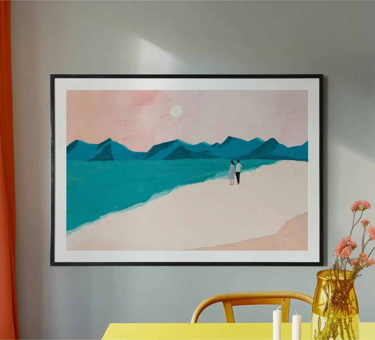 Romantische Strand Zonsondergang - Minimalistische Kust Kunstdruk poster van NorwesClub