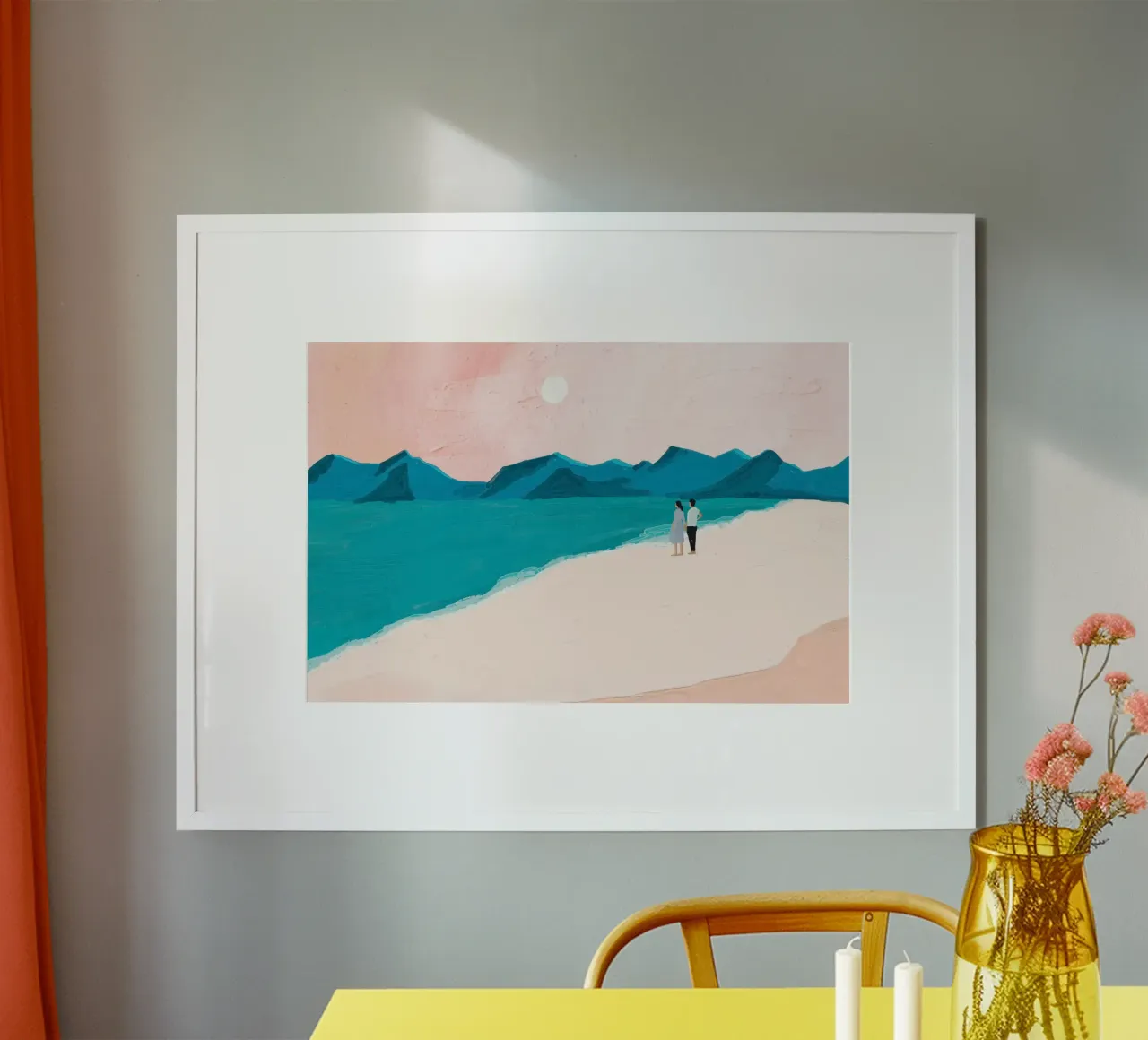 Romantische Strand Zonsondergang - Minimalistische Kust Kunstdruk poster van NorwesClub