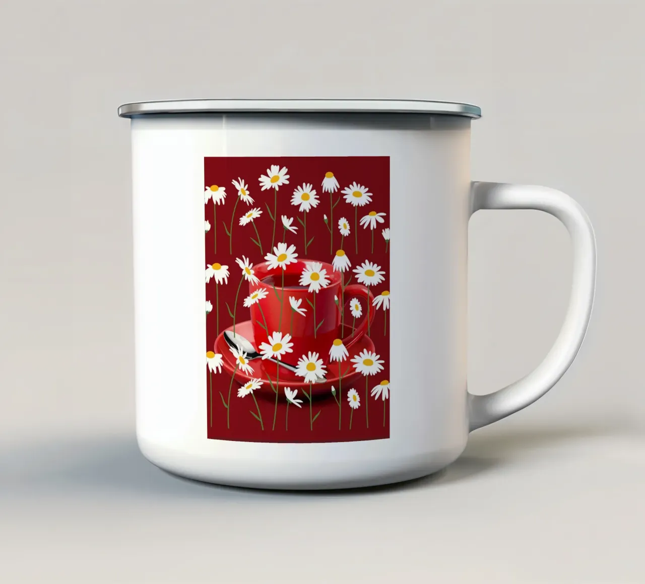 Bicchiere da tè in porcellana con fiori di camomilla - Murale rosso, moderno tazza in smalto da StrindesignStudio