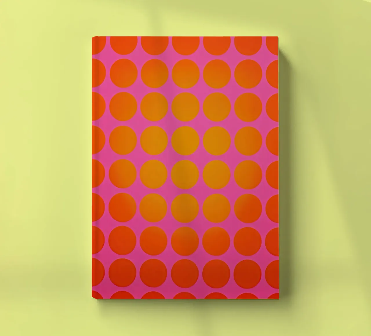 Abstract red and yellow circles on pink | Energy and calm notebook by Autofocus