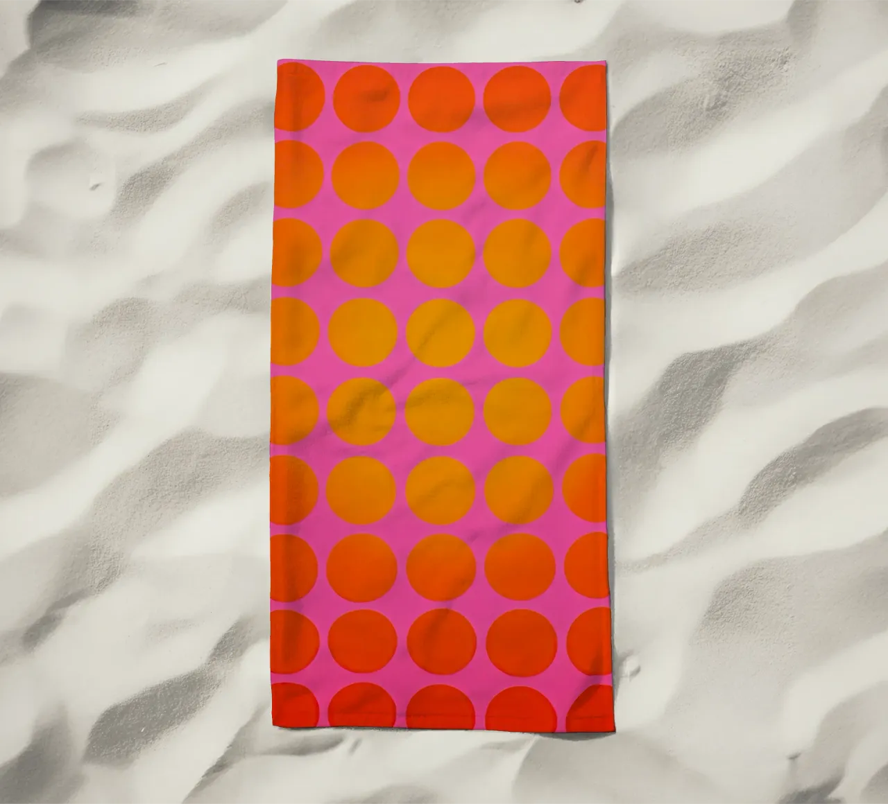 Abstract red and yellow circles on pink | Energy and calm beach towel by Autofocus