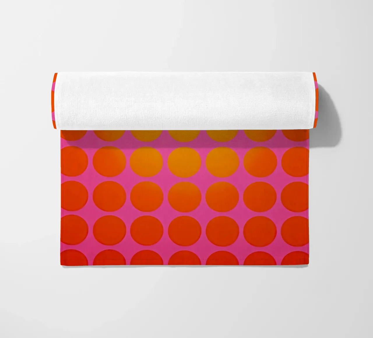 Abstract red and yellow circles on pink | Energy and calm beach towel by Autofocus