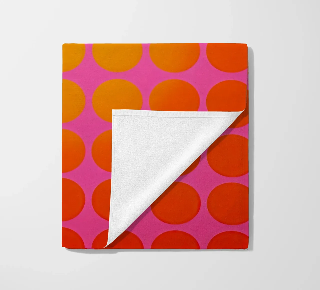 Abstract red and yellow circles on pink | Energy and calm beach towel by Autofocus