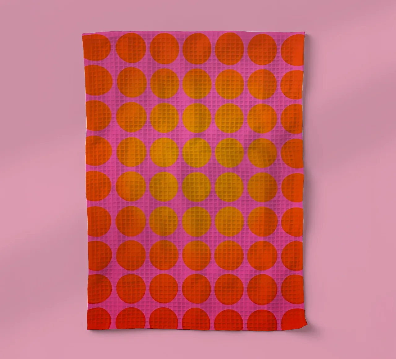 Abstract red and yellow circles on pink | Energy and calm tea towel by Autofocus
