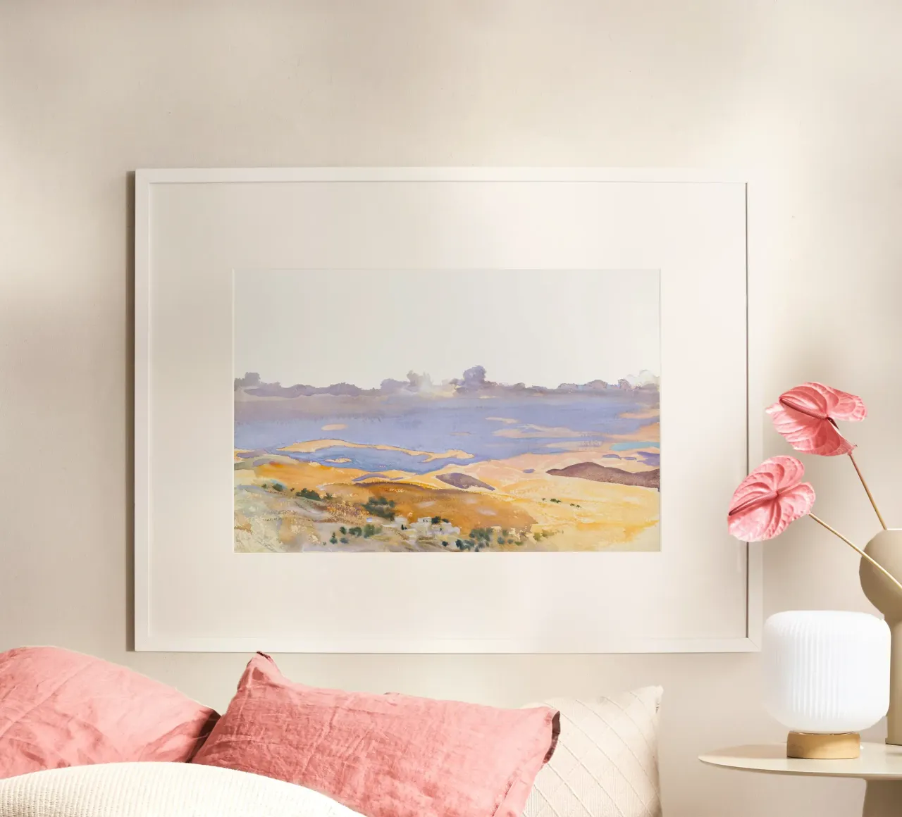 Tramonto nel deserto del Medio Oriente - Acquerello impressionista poster con telaio in plastica da NorwesClub