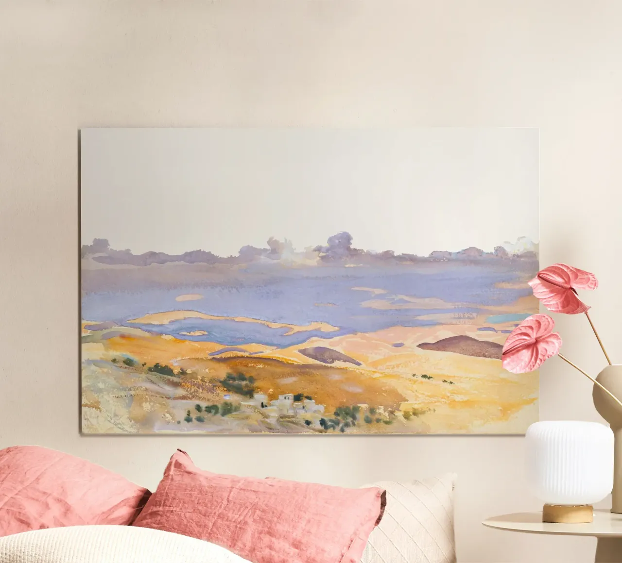 Tramonto nel deserto del Medio Oriente - Acquerello impressionista poster con telaio in plastica da NorwesClub