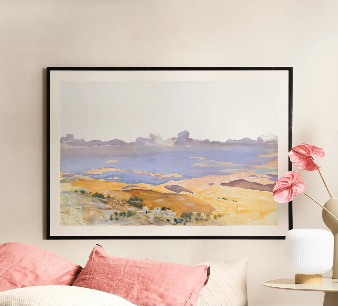 Tramonto nel deserto del Medio Oriente - Acquerello impressionista poster con telaio in plastica da NorwesClub
