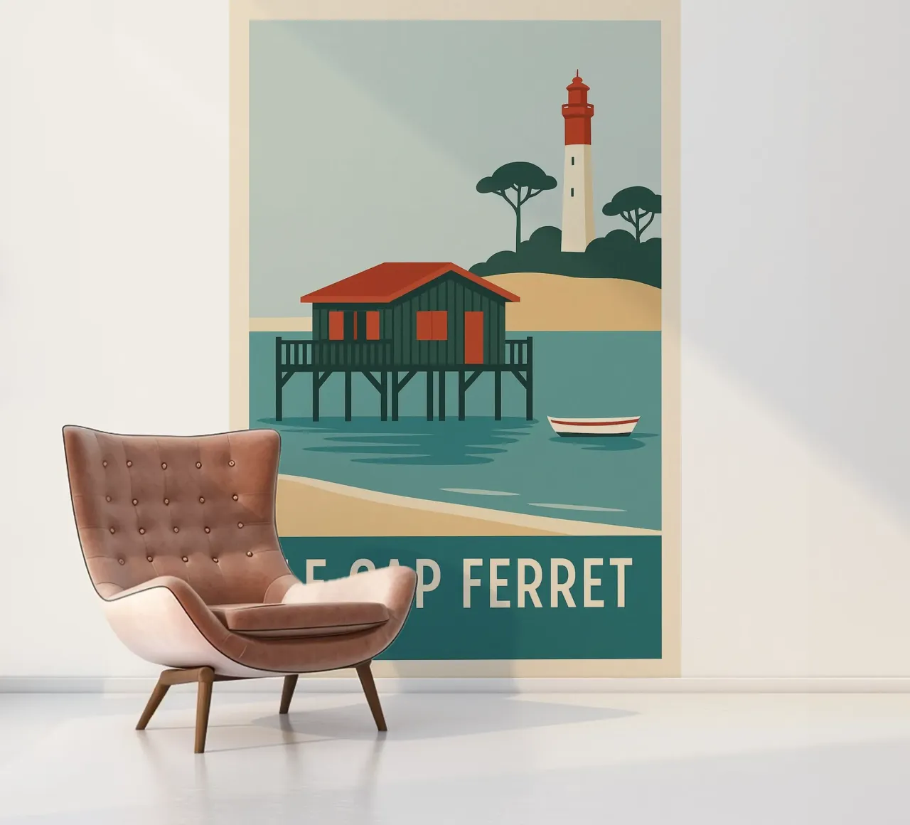 Cap Ferret - paalwoning en iconische vuurtoren fotobehang van JETLAG | affiches voyage