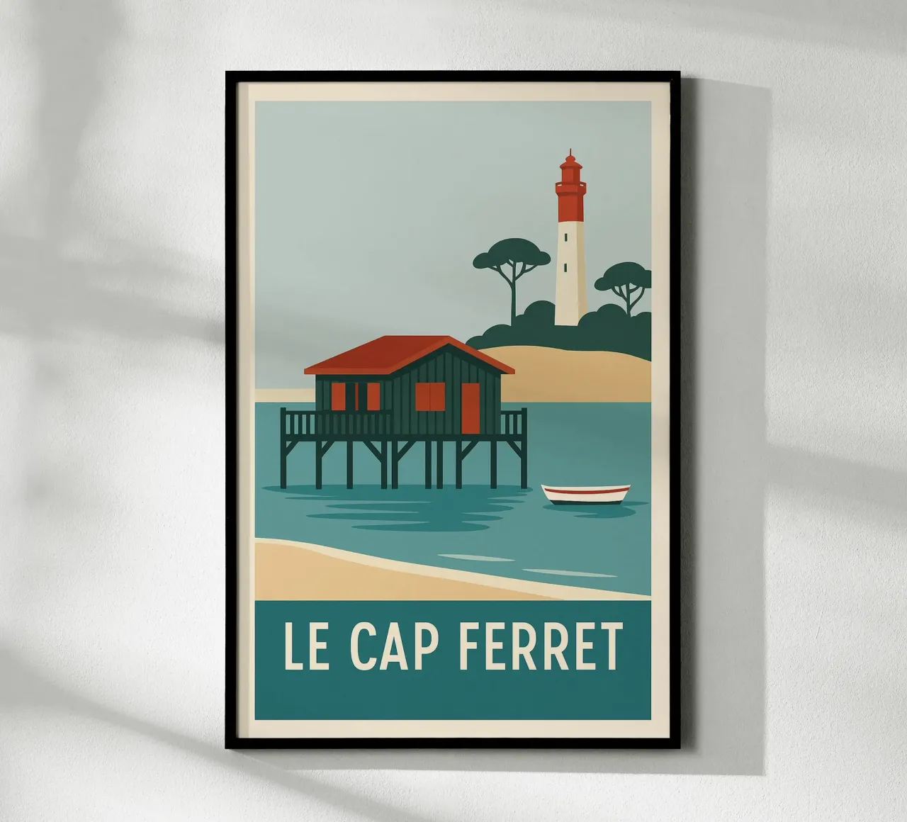 Cap Ferret - capanna su palafitte e iconico faro carta hahnemühle da JETLAG | affiches voyage