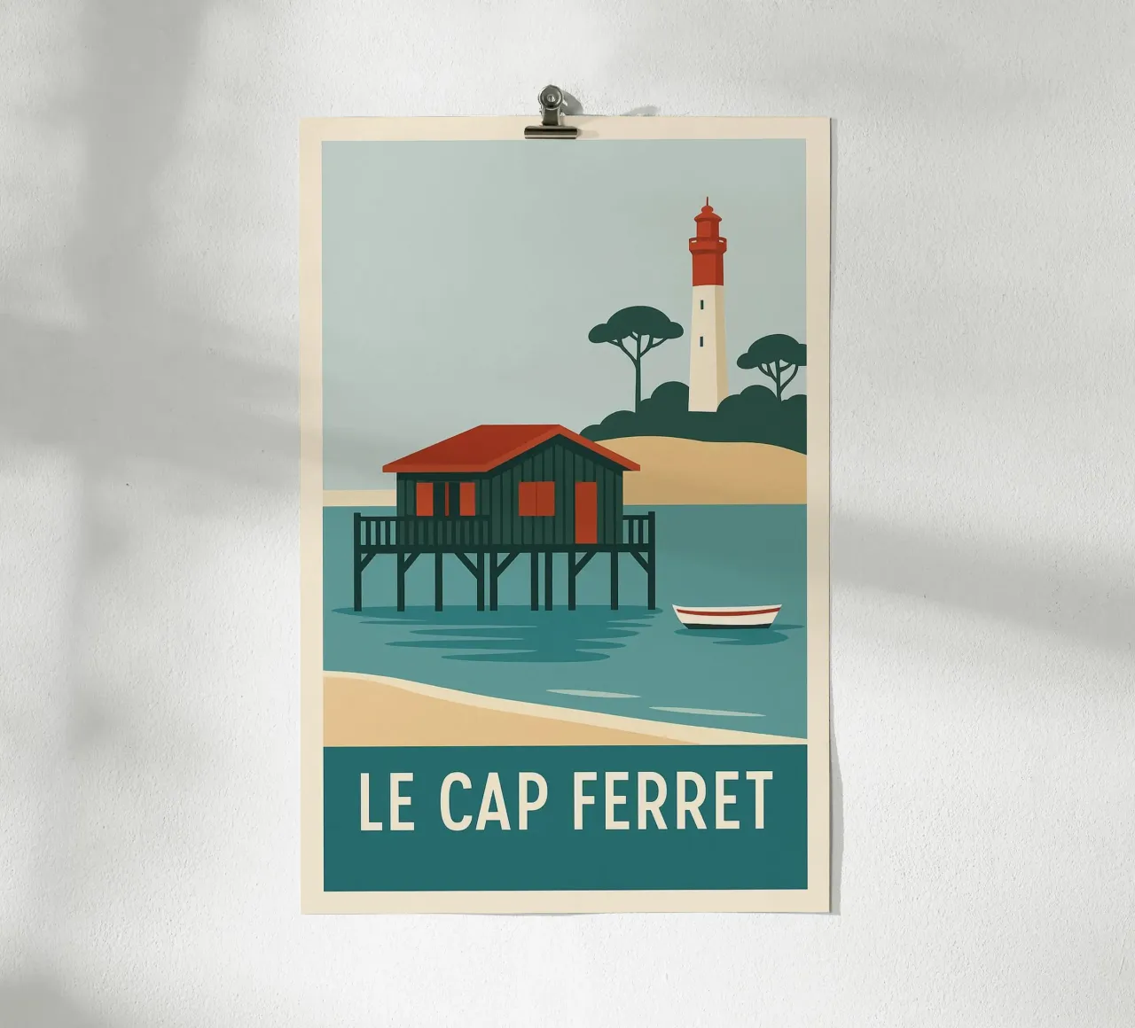 Cap Ferret - capanna su palafitte e iconico faro carta hahnemühle da JETLAG | affiches voyage