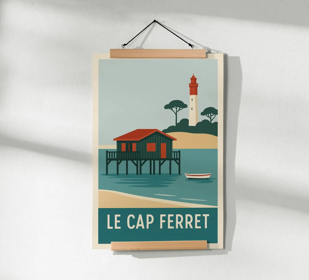 Cap Ferret - capanna su palafitte e iconico faro carta hahnemühle da JETLAG | affiches voyage
