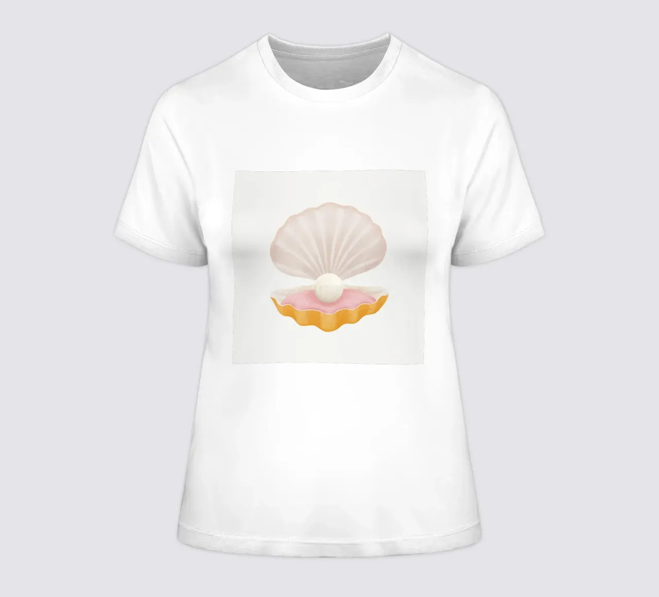 Golden Oyster Pearl Shell - Whimsical Ocean Art Print women's fitted t-shirt by NorwesClub