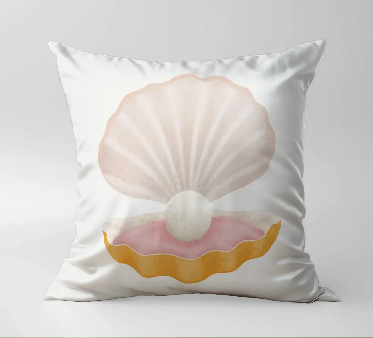 Golden Oyster Pearl Shell - Whimsical Ocean Art Print decorative cushion by NorwesClub