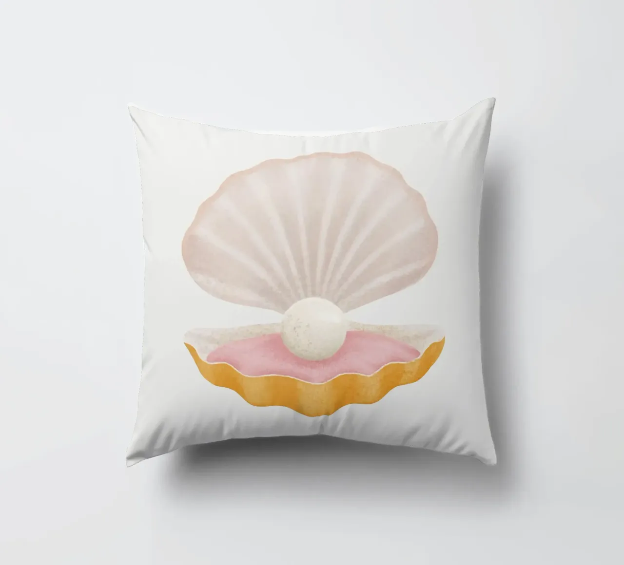 Golden Oyster Pearl Shell - Whimsical Ocean Art Print decorative cushion by NorwesClub