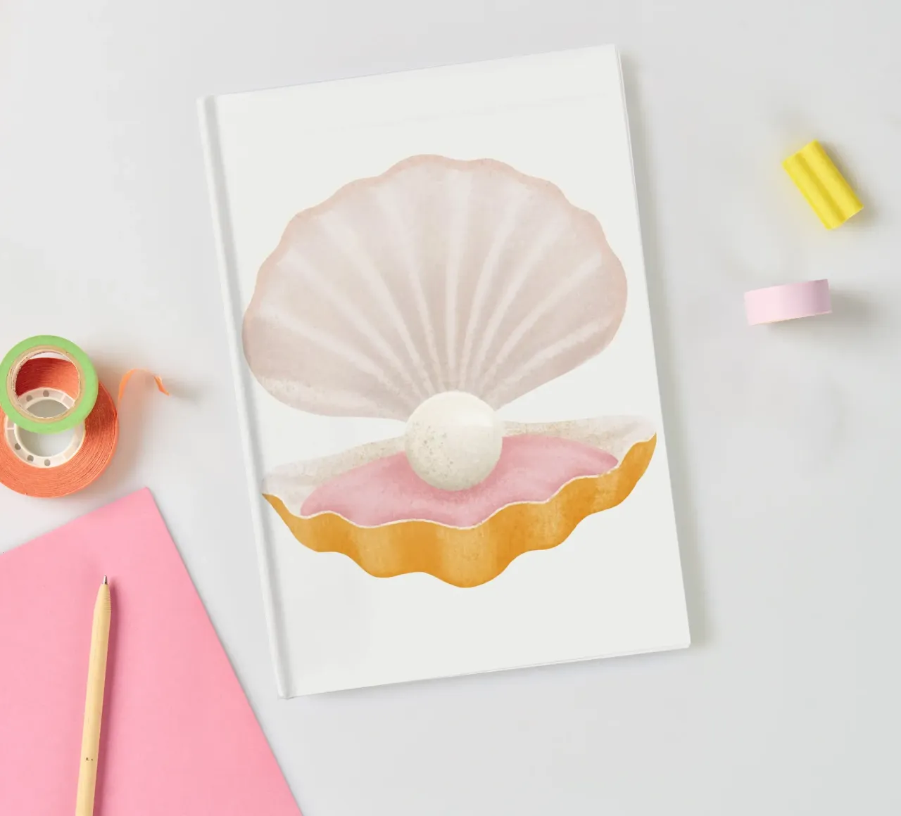 Golden Oyster Pearl Shell - Whimsical Ocean Art Print notebook by NorwesClub