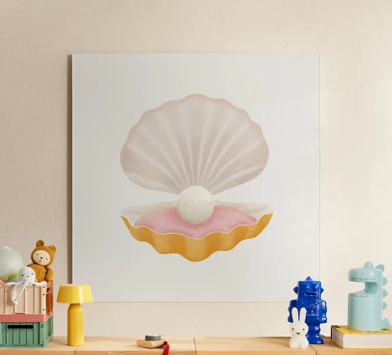Golden Oyster Pearl Shell - Whimsical Ocean Art Print acrylic glass by NorwesClub