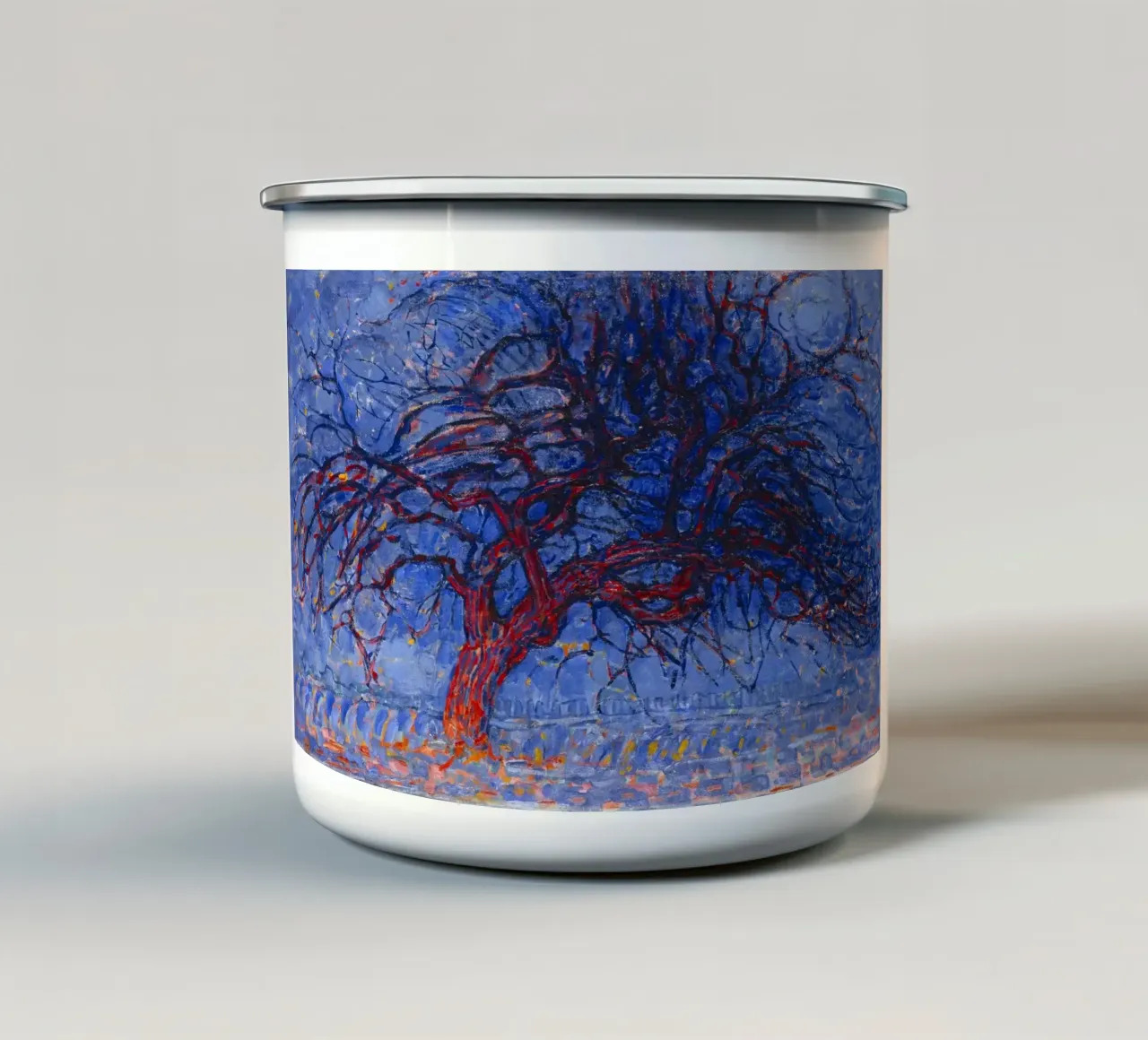 El árbol rojo de Mondrian - Paisaje expresionista fauvista taza de esmalte de NorwesClub