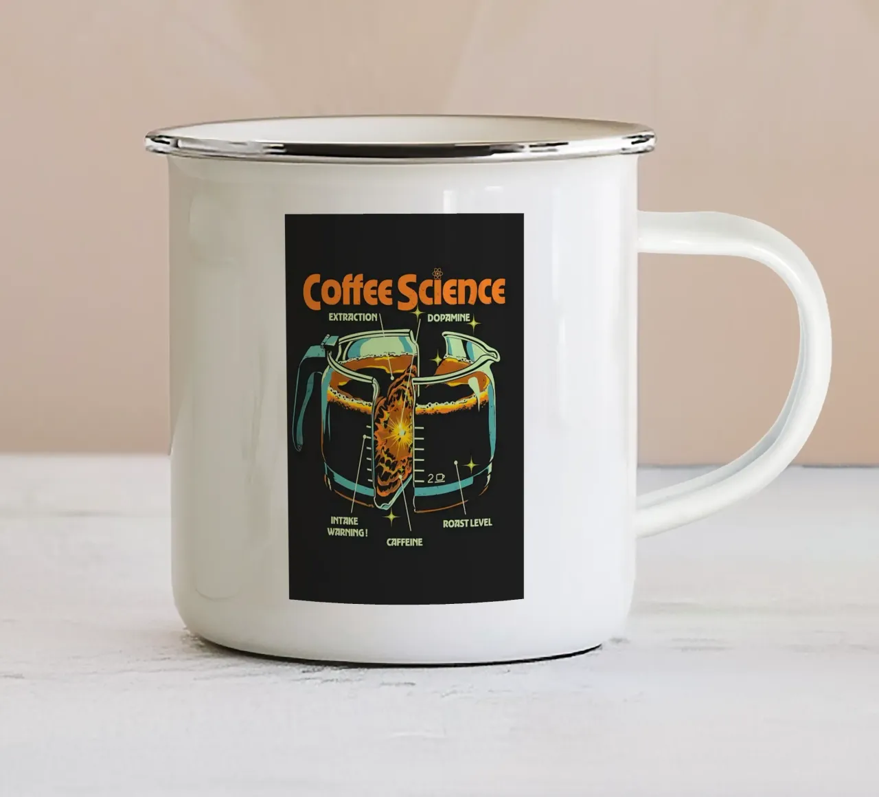 Ciencia del café taza de esmalte de mitom