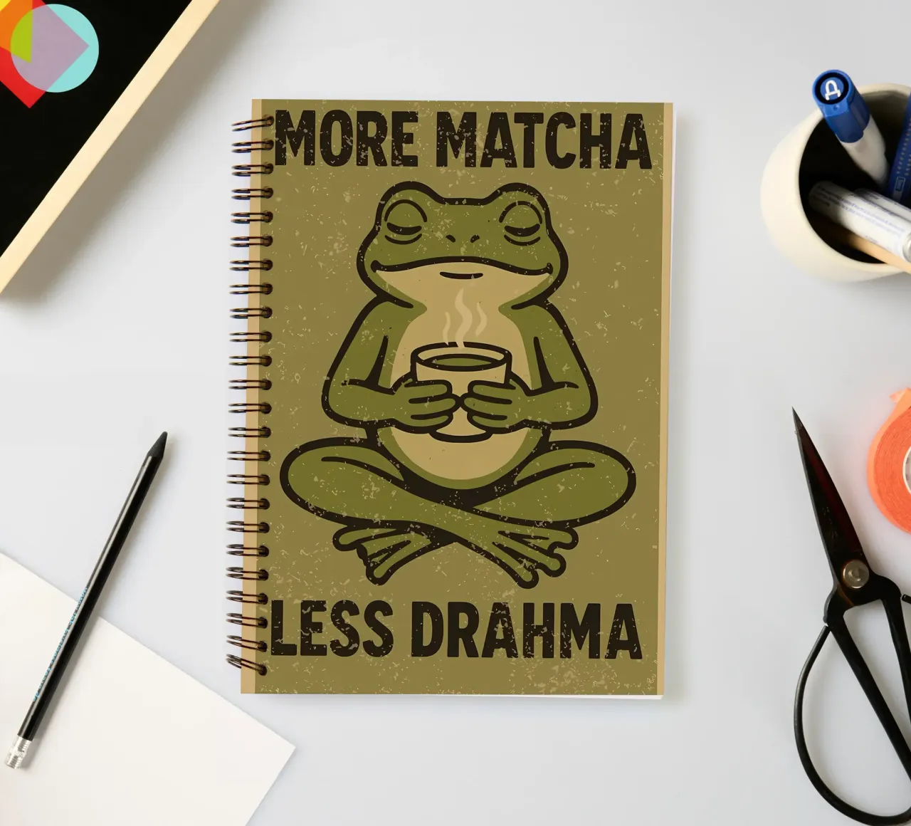 More matcha less Drahma spiral notebook by mitom