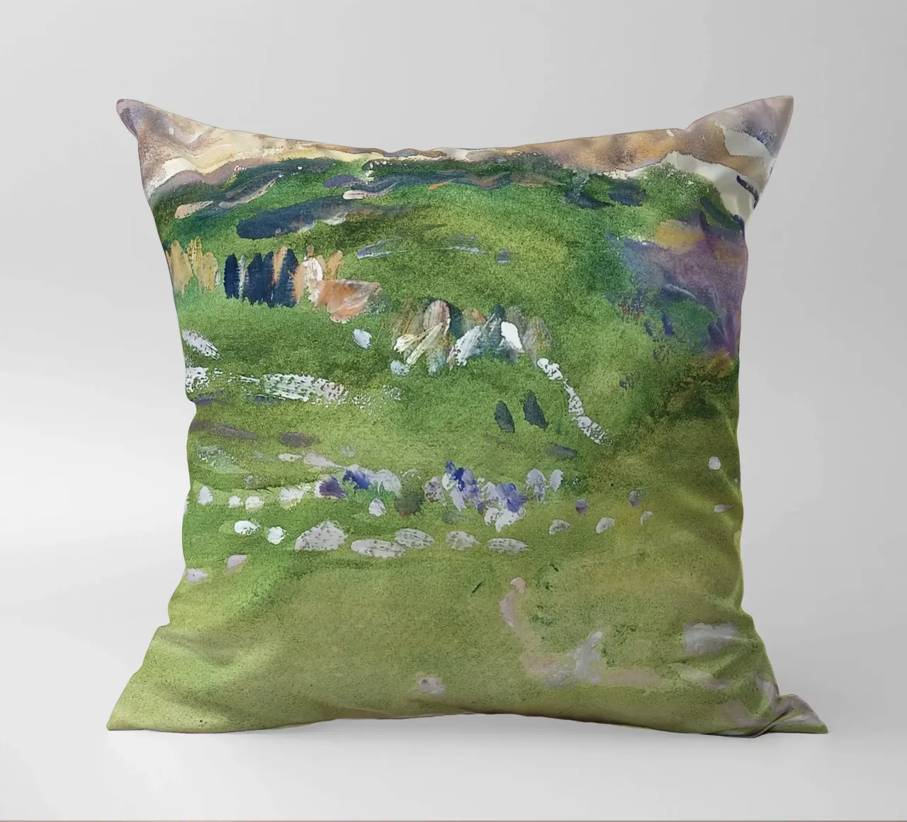 Colline verdi e vibranti - Paesaggio impressionista ad acquerello cuscino da NorwesClub