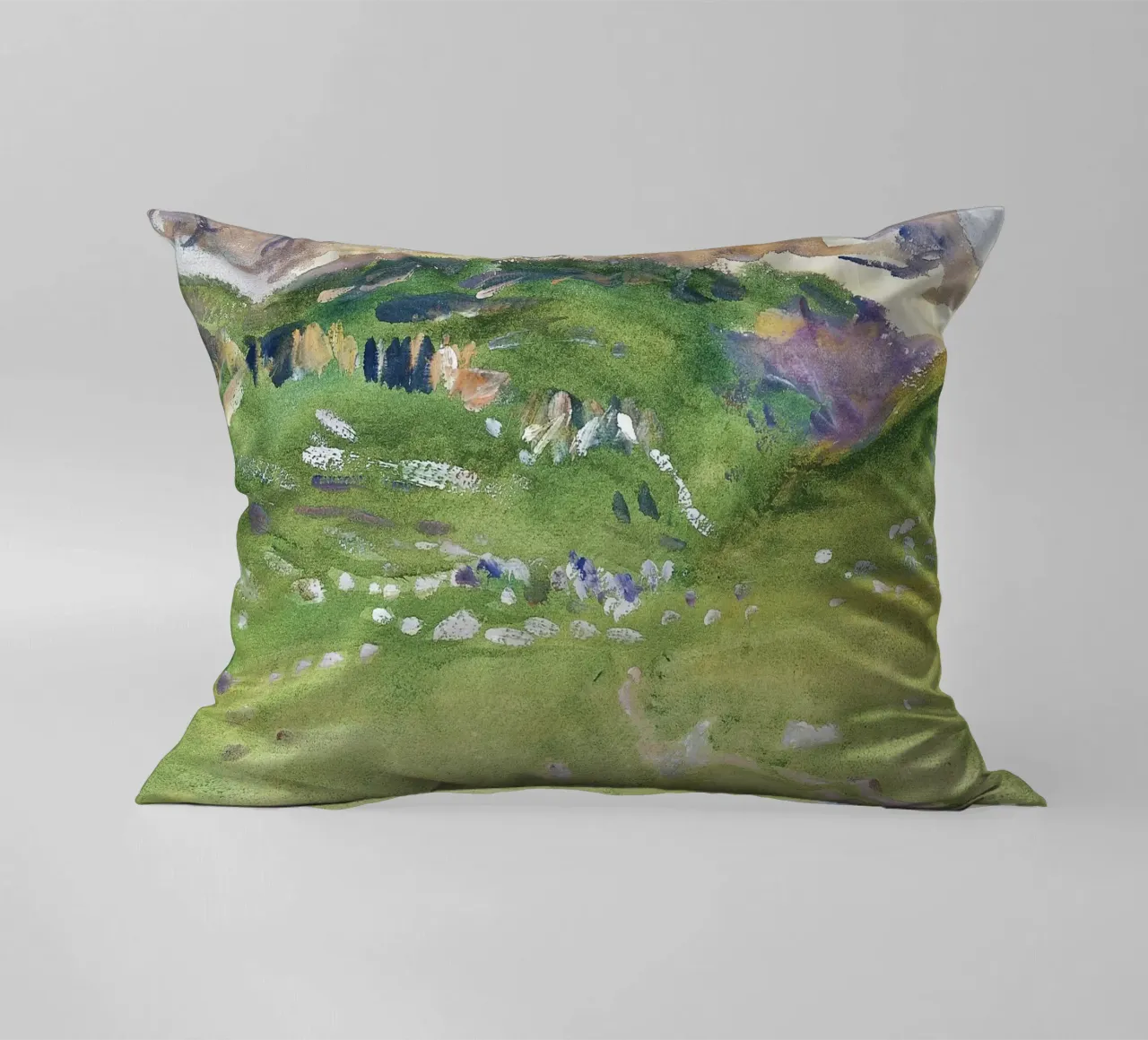 Colline verdi e vibranti - Paesaggio impressionista ad acquerello cuscino da NorwesClub