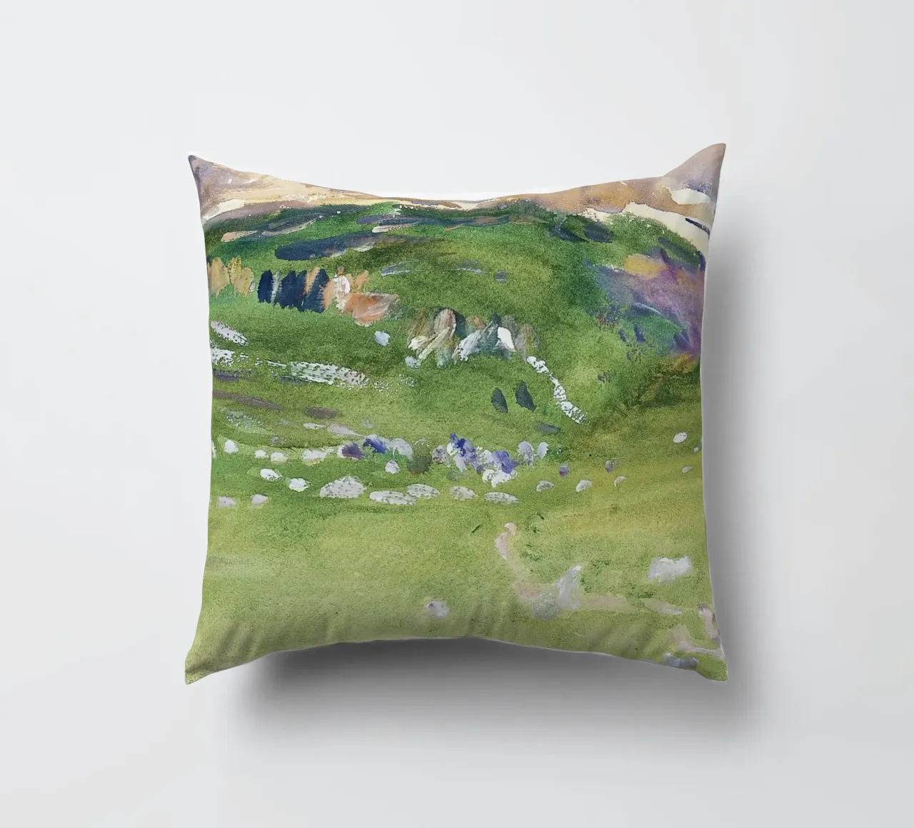 Colline verdi e vibranti - Paesaggio impressionista ad acquerello cuscino da NorwesClub
